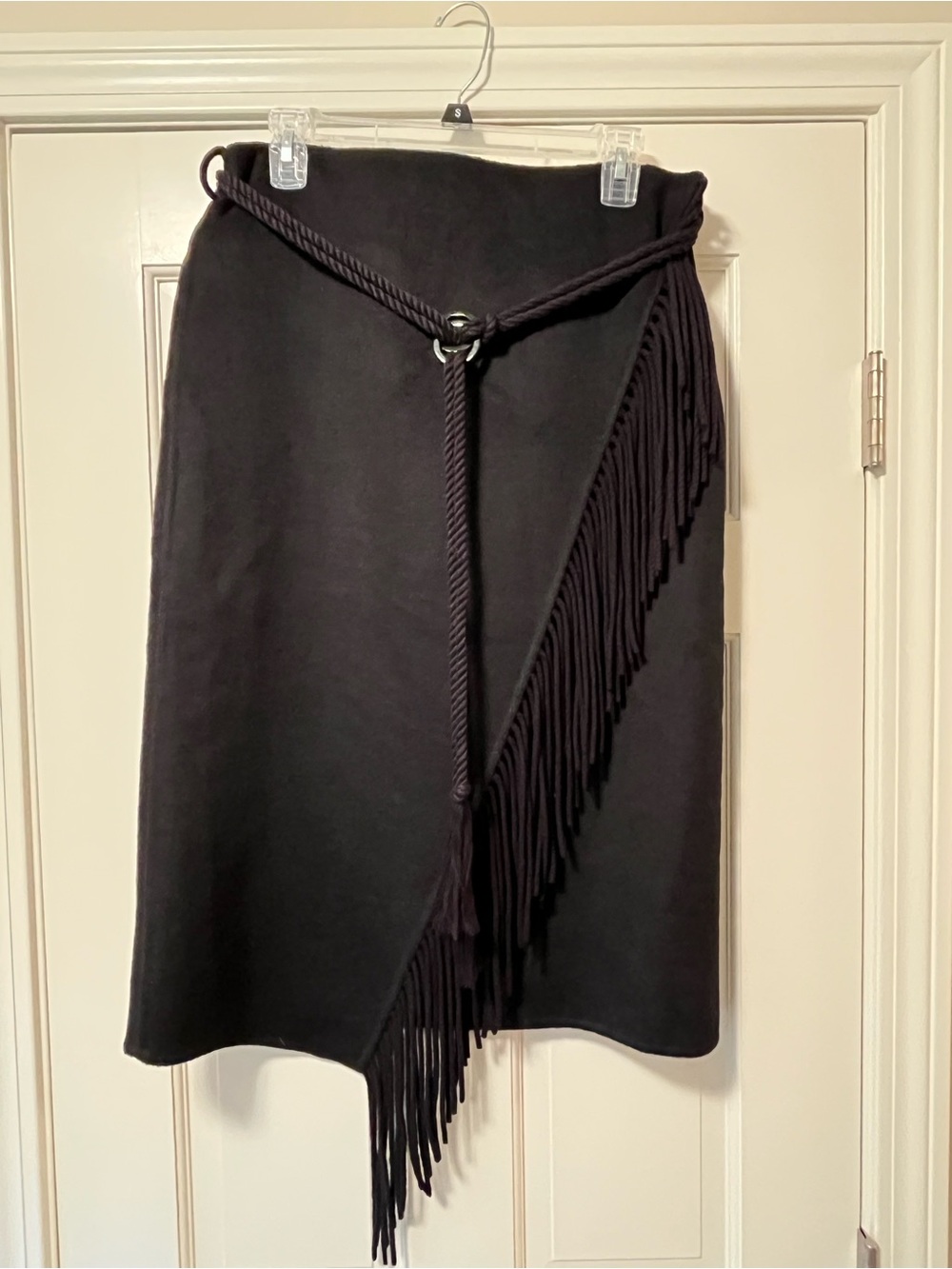 Soft Surroundings Black Fringed Wrap Skirt with Rope Belt - Women Size Medium